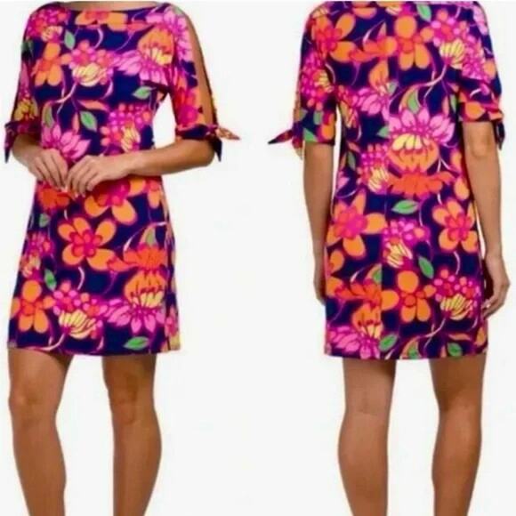 Trina Turk Vinet Floral Jersey Split Sleeve Pink Mini Dress Medium - Picture 1 of 7